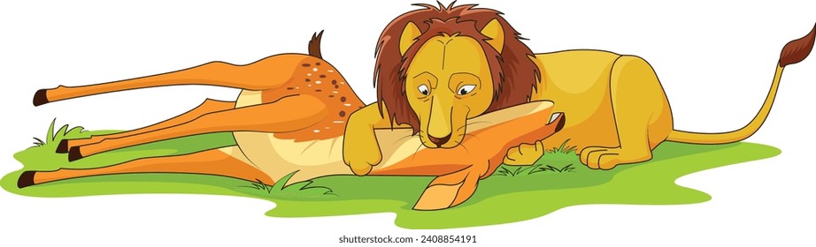 Lion attacking the deer vector illustration