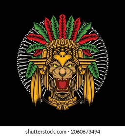 Lion with aztec helmet illustration available for your custom project