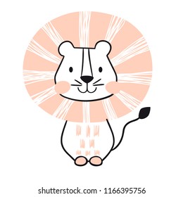 Lion baby cute print set. Sweet zoo. Cool african animal illustration for nursery t-shirt, kids apparel, invitation, simple scandinavian child design. Little sweet one