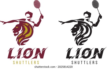 Lion badminton sport logo. Set of badminton emblems, badges, logos and labels. Design element for company logo, lion sport logo