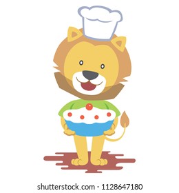 Lion baking a cake