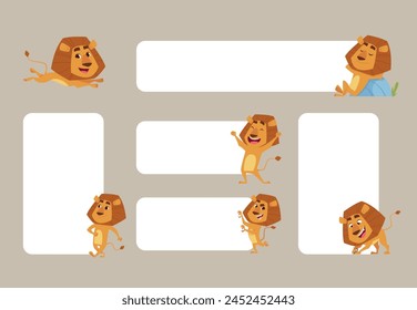 Lion banners empty ads web banners with cartoon lion in various poses