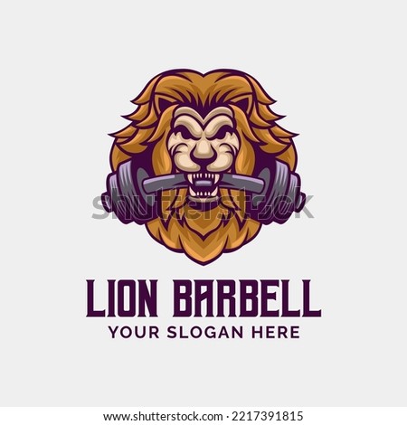 Lion Barbell Gym Logo Vector Mascot Design Template Emblem Vector illustration