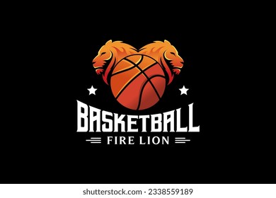 Lion basketball club logo template. Basketball sport badge emblem vector illustration