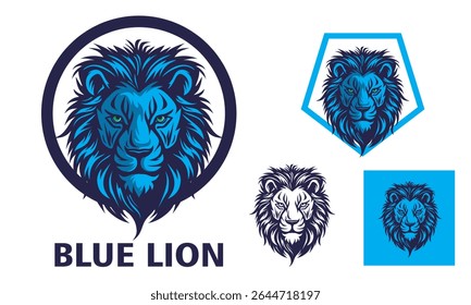 lion beast in circle logo, great blue lion head, an icon for company vector illustrations