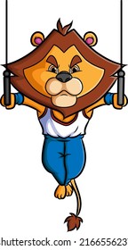 The lion with the big body is doing the pull up of illustration