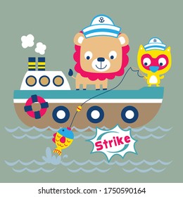 lion and bird the sailorman funny animal cartoon,vector illustration