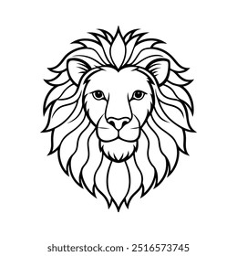 Lion black head vector line out icons icon set on white background.