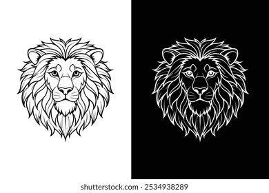 Lion black head vector silhouette icons icon set on white background.	