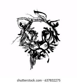 Lion, black on a white background