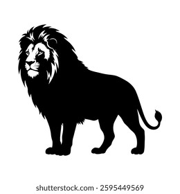 Lion black silhouette isolated on white background. Vector illustration.