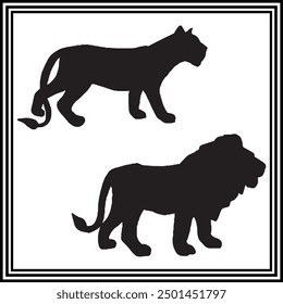 Lion black silhouette set vector.