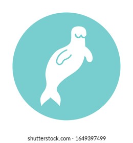 Lion block style icon design Sea life ecosystem fauna ocean underwater water nature marine tropical theme Vector illustration