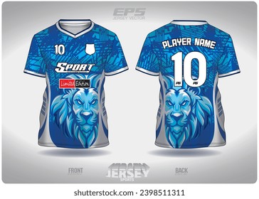 Lion blue and white spotted pattern design, illustration, textile background for sports t-shirt, football jersey shirt mockup for football club. consistent front view