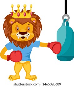 Lion boxing, illustration, vector on white background.