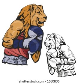 Lion Boxing Mascot for sport teams. Great for t-shirt designs, school mascot logo and any other design work. Ready for vinyl cutting.