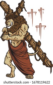 lion bring holly cross vector art