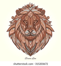 Lion  brown  ornament ethnic vector illustration, tribal,
tattoo, animal, art, stencil, abstract, design