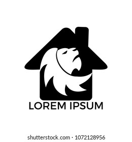 Lion and building logo vector. Wild lion head graphic illustration. 