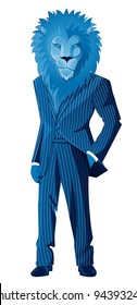 Lion businessman mascot in blue striped suit