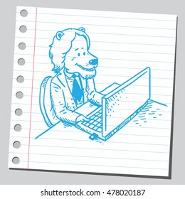 Lion businessman working on computer