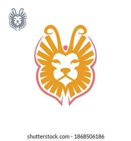 Lion with butterfly concept design vector 