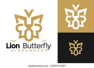 Lion Butterfly Logo design vector symbol icon illustration
