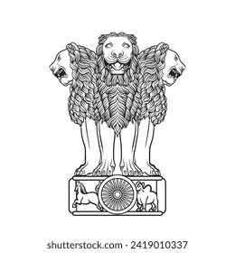 Lion Capital of Ashoka India coat of arms State Emblem of India,vector illustration
