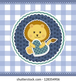 lion card with lion over blue background. vector