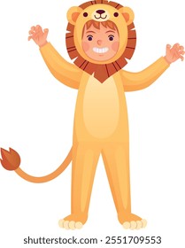 Lion carnival costume. Kid in animal party character isolated on white background