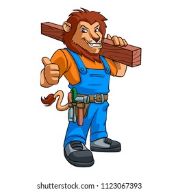 Lion carpenter illustration mascot 