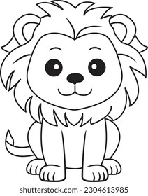 Lion cartoon. Black and white lines. Coloring page for kids. Activity Book. 