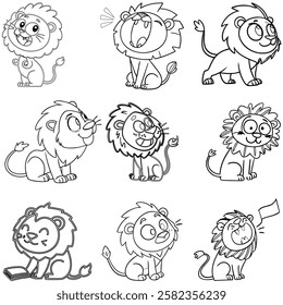 Lion cartoon bundle art silhouette vector 