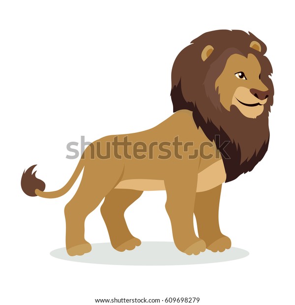 ライオンの漫画のキャラクター 白い背景に成人のライオンの男性の平ベクター画像 アフリカの動物相 ライオンとマネのアイコン 動物園広告用の野生動物のイラスト 自然のコンセプト 子ども向けのイラスト のベクター画像素材 ロイヤリティフリー