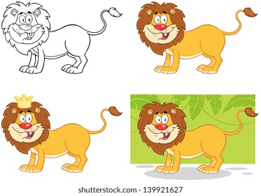 Lion Cartoon Character. Vector Collection Set
