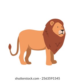 Lion cartoon clipart. Lion vector illustration in flat style. Hand-drawn wild animal concept