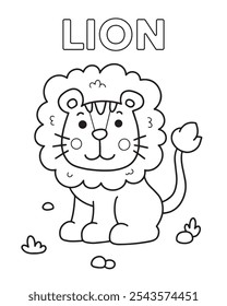 Lion cartoon coloring page illustration