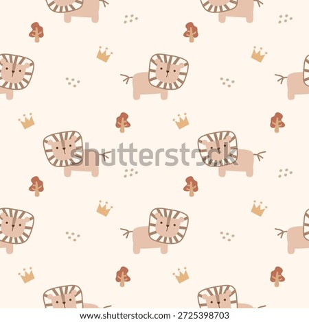Lion cartoon so cute. On tree crown background. Pattern seamless vector illustration. 