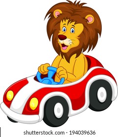 Lion cartoon driving car 