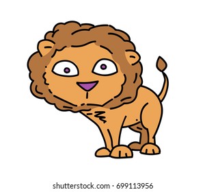 Lion cartoon hand drawn image. Original colorful artwork, comic childish style drawing.