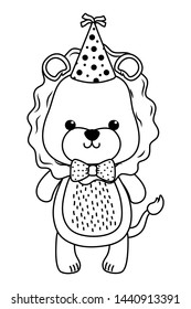 Lion cartoon with happy birthday icon design