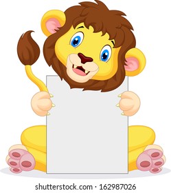 Lion cartoon holding blank sign