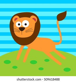 Lion cartoon kids drawing with colorful background. Vector illustration design.