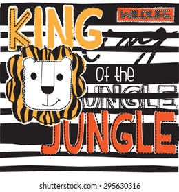 lion cartoon, king of the jungle, t-shirt design vector illustration