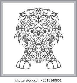 Lion cartoon mandala arts isolated  on white background