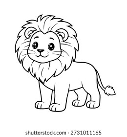 Dibujos animados de león con melena se coloca frente al espectador