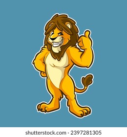 Lion cartoon mascot with good hand