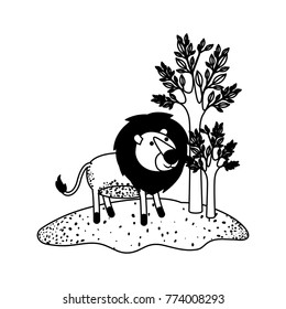 lion cartoon next to the trees in black sections silhouette