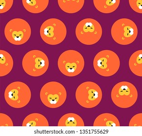 Lion cartoon pattern seamless. Leo muzzle background. Baby cloth texture