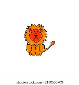 Lion cartoon pixel art isolated on white background.